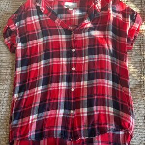 Red and navy Plaid Shirt short sleeve size small